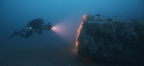 Diver on USS Monitor’s wreck site .
