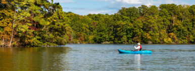 person in a kayak in the Mariners' Lake