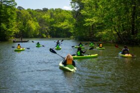 Multiple kayaks on Mariners' Lake