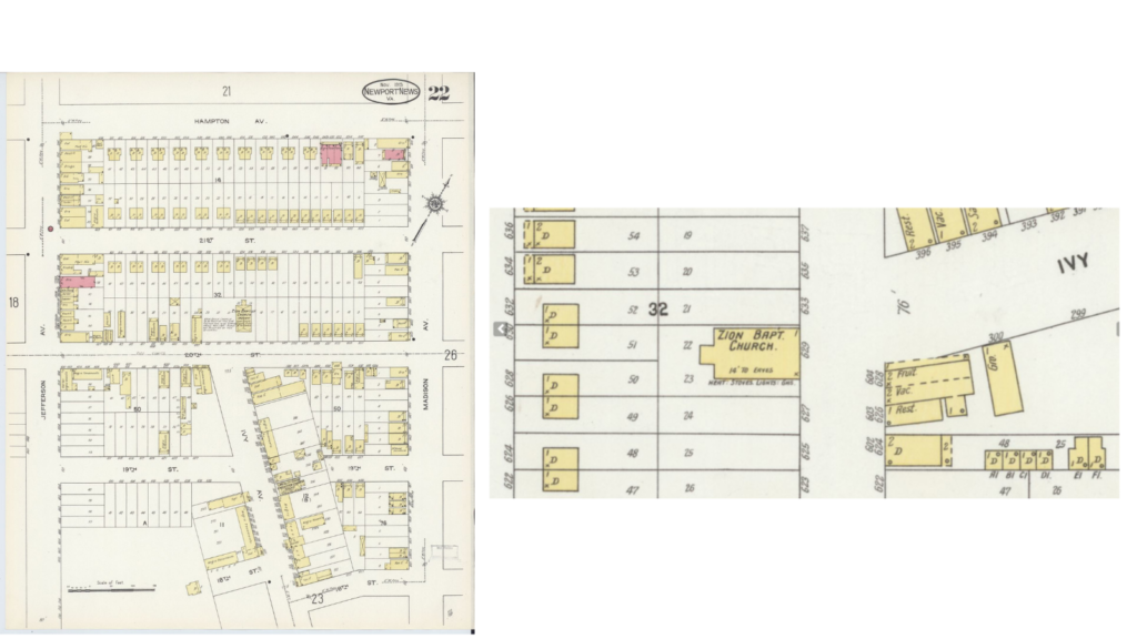 Two images of a beige and yellow illustration of various geographical locations. The document is labeled Nov. 1913 Newport News Va.